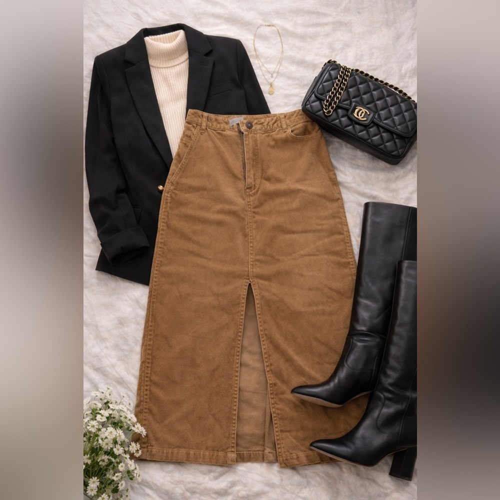 🏴󠁧󠁢󠁥󠁮󠁧󠁿 Warehouse of London CORDUROY SKIRT with front slit. Vintage 1999 Size 6 - Picture 10 of 11